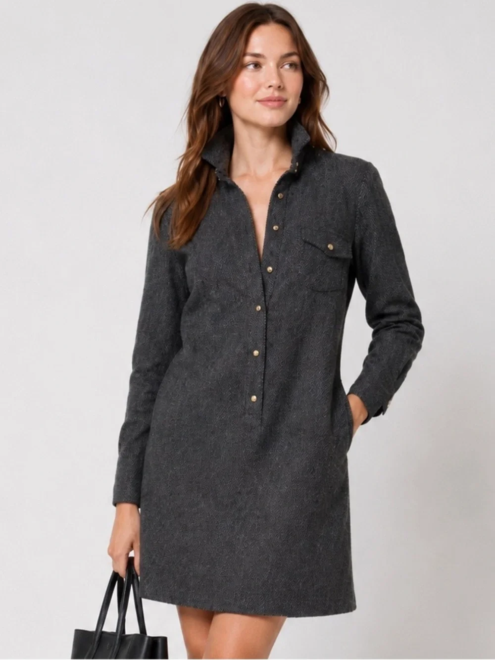 J.Crew 100% Wool Herringbone Shirt Dress NWT Size 0 Petite